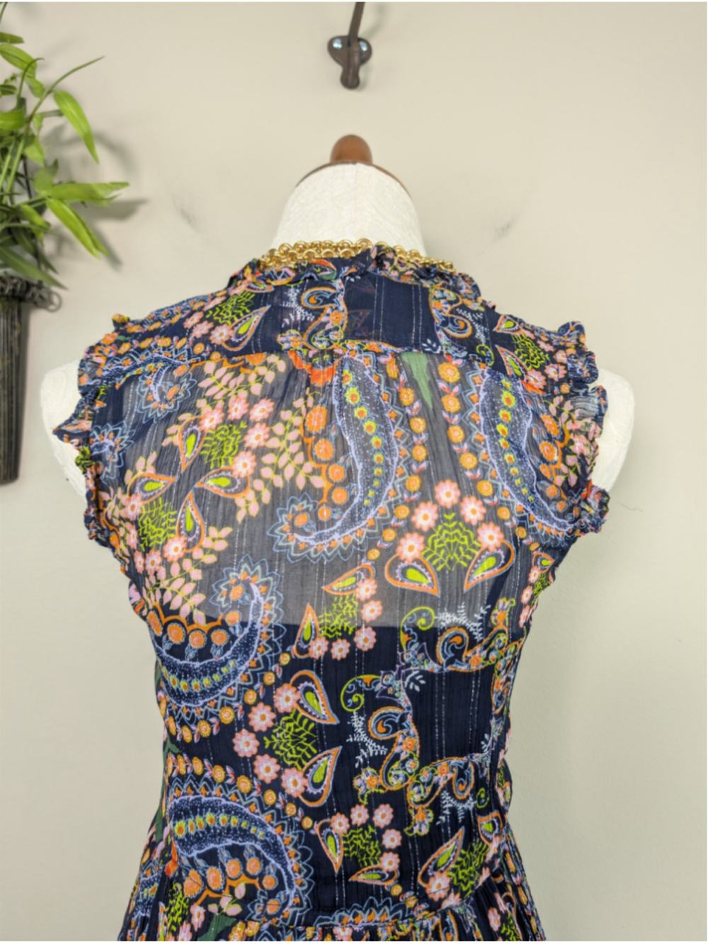 Anthropologie 0 Elmira Tiered Ruffle Midi Sleeveless Floral Paisley Sheer - Picture 9 of 14